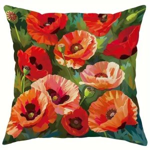Home Decor Colorful Poppy Flower Pillow Covers For Home Pattern Cushion Cover Suitable For Sofa Bedroom Car Pillow Cover