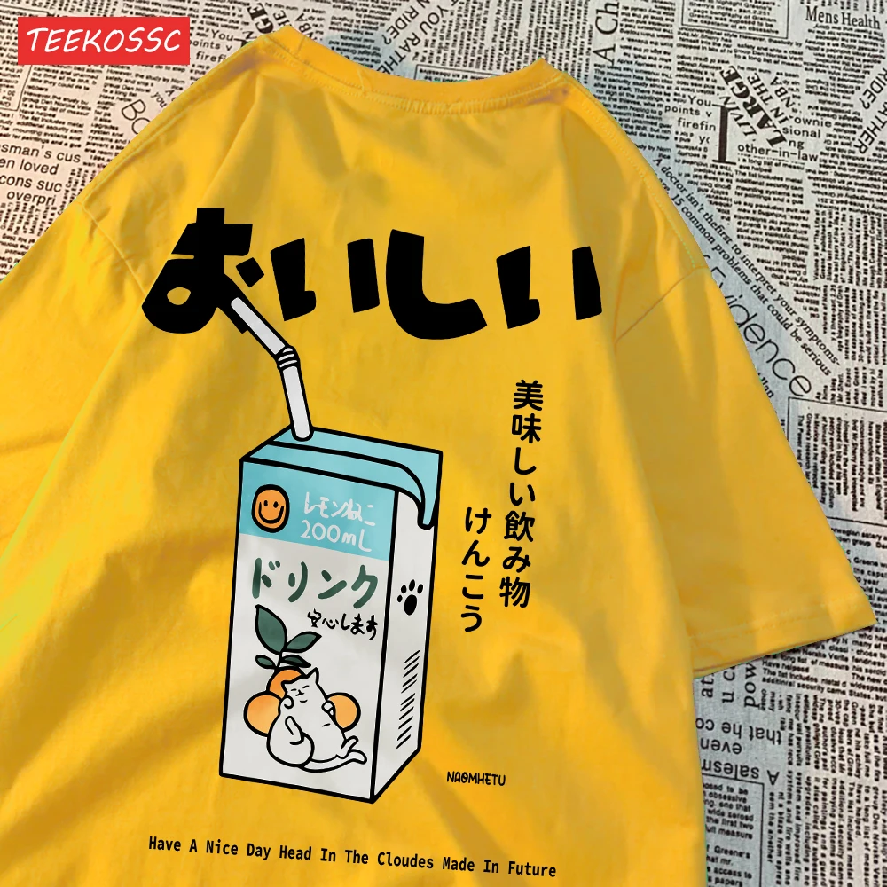 Cute Japanese Cat Print Oversized T-shirt Women Men Short Sleeve Loose Casual Tee Shirt Streetwear Tops Cotton Harajuku Clothing - الصورة 17