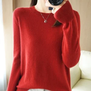 Autumn Winter Women Wool Sweater O-neck Long Sleeve Pullover Basic Casual Loose Style Famale Clothing Merino Wool Knitwear Tops