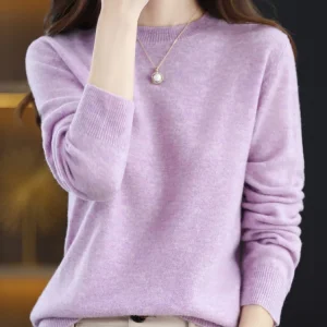 Fashion 100% Merino Wool Sweater Elegant Cashmere Pullover Women O-Neck Long Sleeve Knitwear Basic Clothing Jumper Tops