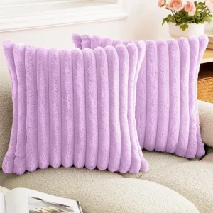 Faux Rabbit Fur Square Cushion Cover Big Thick Striped Super Soft Solid Color Pillow Cover 24×24inch Sofa Decor Cushion Covers