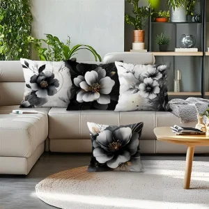 Home Decor Black & White Floral Patterned Cushion Covers Pattern Cushion Cover Suitable for Sofa Bedroom Car Pillow Cover