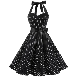 Women Polka Dot Print Summer Dress Sexy Retro White Halter Vintage Dress Robe Femme Pin Up Rockabilly Party Dress
