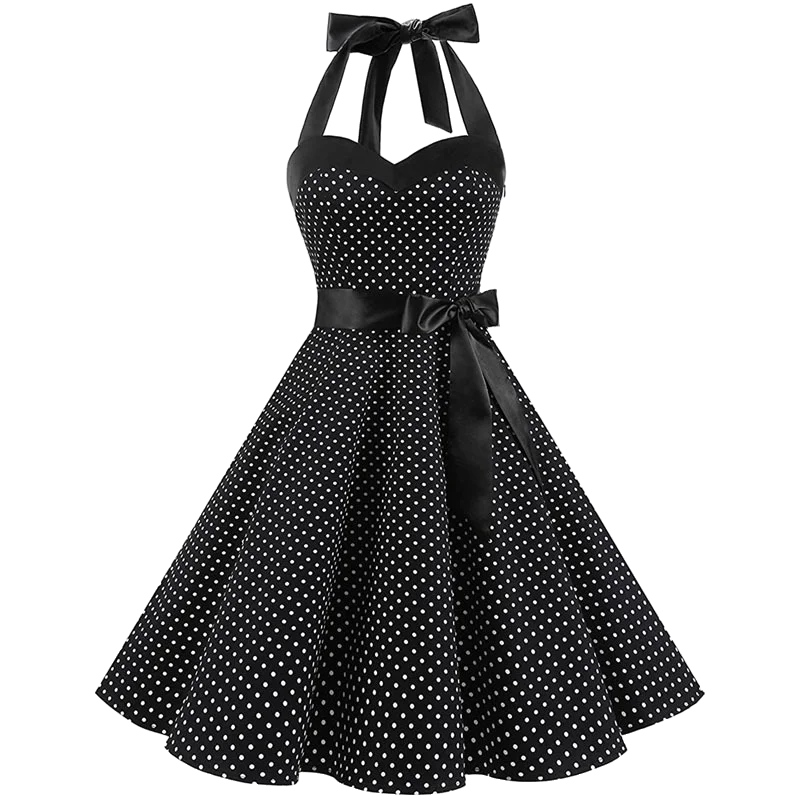 Women Polka Dot Print Summer Dress Sexy Retro White Halter Vintage Dress Robe Femme Pin Up Rockabilly Party Dress - الصورة 11