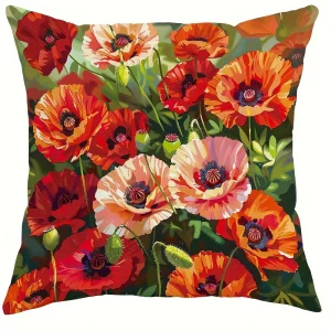 Home Decor Colorful Poppy Flower Pillow Covers For Home Pattern Cushion Cover Suitable For Sofa Bedroom Car Pillow Cover