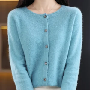 2024 New Chic Women's Basic O-neck Cardigan 100% Merino Wool Sweater Soft Grace Knitwear CoatSpring Autumn Female Clothes Tops