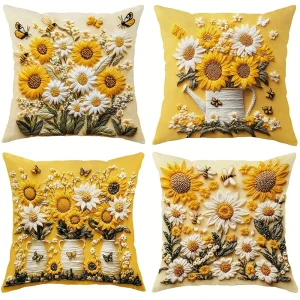 Floral Pillow Covers with Sunflowers, Daisies, Bees, and Butterflies Sofa cushion cover home room decoration 2D flat printing