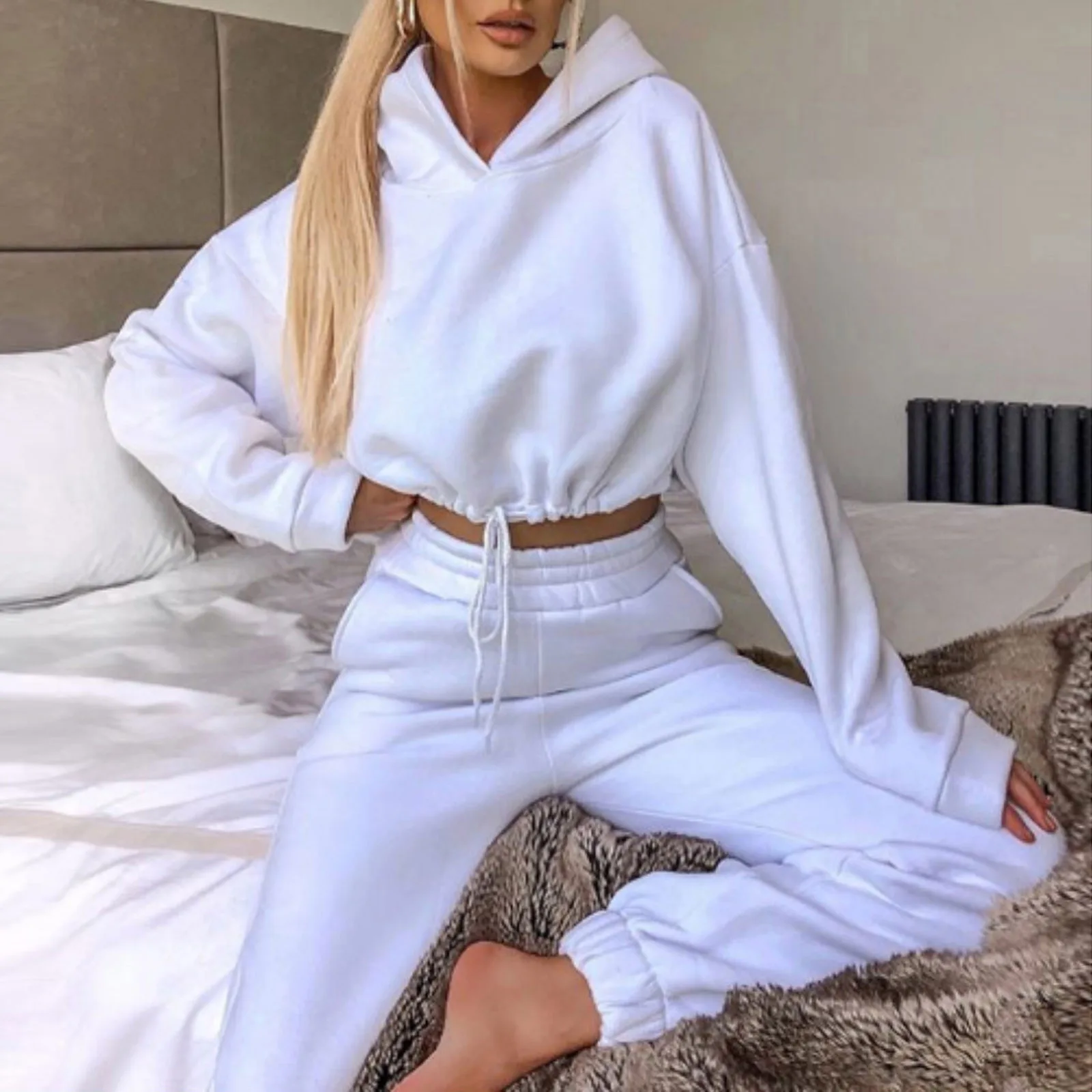 Fashion Trend Women's Wear, Long-sleeved Sports Casual Suit Waist Two-piece Set - الصورة 4
