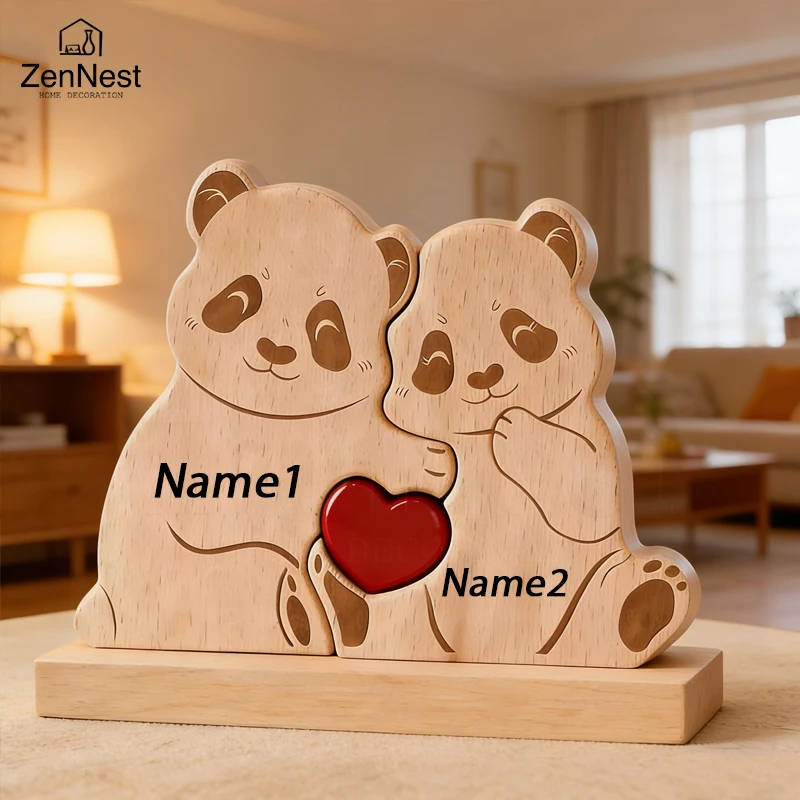 Personalized Wooden Bear Puzzle Home Decor Custom Name Accommodates 2-5 Names Rustic Style Wooden Bear Mother's Day Gift - الصورة 4