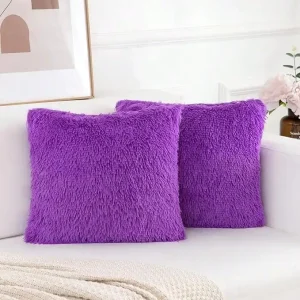 Pack of 2 Luxury Faux Fur Throw Pillow Cover Deluxe Decorative Plush Pillow Case Cushion Cover for Sofa Bedroom  （no pillowcore）
