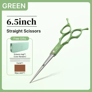 Fenice 6.5 Inch Colorful Straight Curved Thinning Chunker Shears Beginner Friendly Scissors Kit for Practice &Home Groomer Us