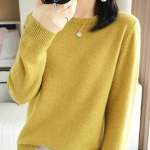 Autumn Winter Women Wool Sweater O-neck Long Sleeve Pullover Basic Casual Loose Style Famale Clothing Merino Wool Knitwear Tops