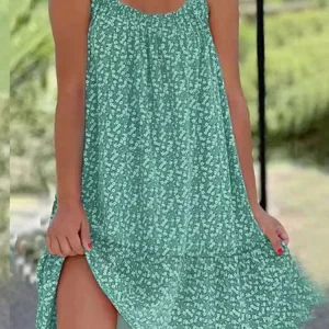 2026 Summer New Cross border Amazon European and American Leisure Style Printed Sleeveless Large Swing Strap Dress
