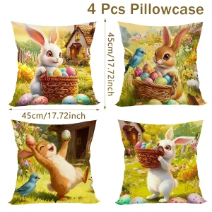 4pcs/set Easter Bunny Pillow Covers 45cm Egg Hunting Theme Pillow Case Spring Flower Easter Decoration Home Decor