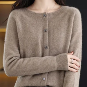 Women Cashmere Sweater 100% Merino Wool Knitted Cardigan Autumn Winter  Knitwear O-Neck Female  Solid Color Casual Fashion Top