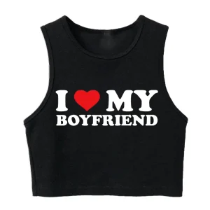 Gothic Crop Top I Love My Boyfriend Cropped T Shirt Female Fashion Clothes Comfortable Short T-Shirt Casual Soft T-Shirts