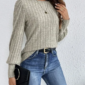 Spring and autumn new solid color design sense casual crewneck fashion personality loose matching T-shirt