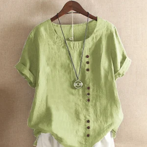 Vintage Harajuku Button T Shirt Casual Summer Short Sleeve Cotton Linen Solid Loose Blouse Elegant Oversize Tee Shirt Streetwear