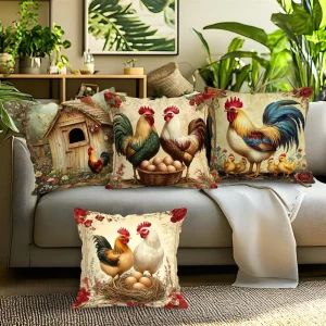 Home Decor Farmyard Roosters and Eggs Pillow Covers Pattern Cushion Cover Suitable for Sofa Bedroom Car Pillow Cover