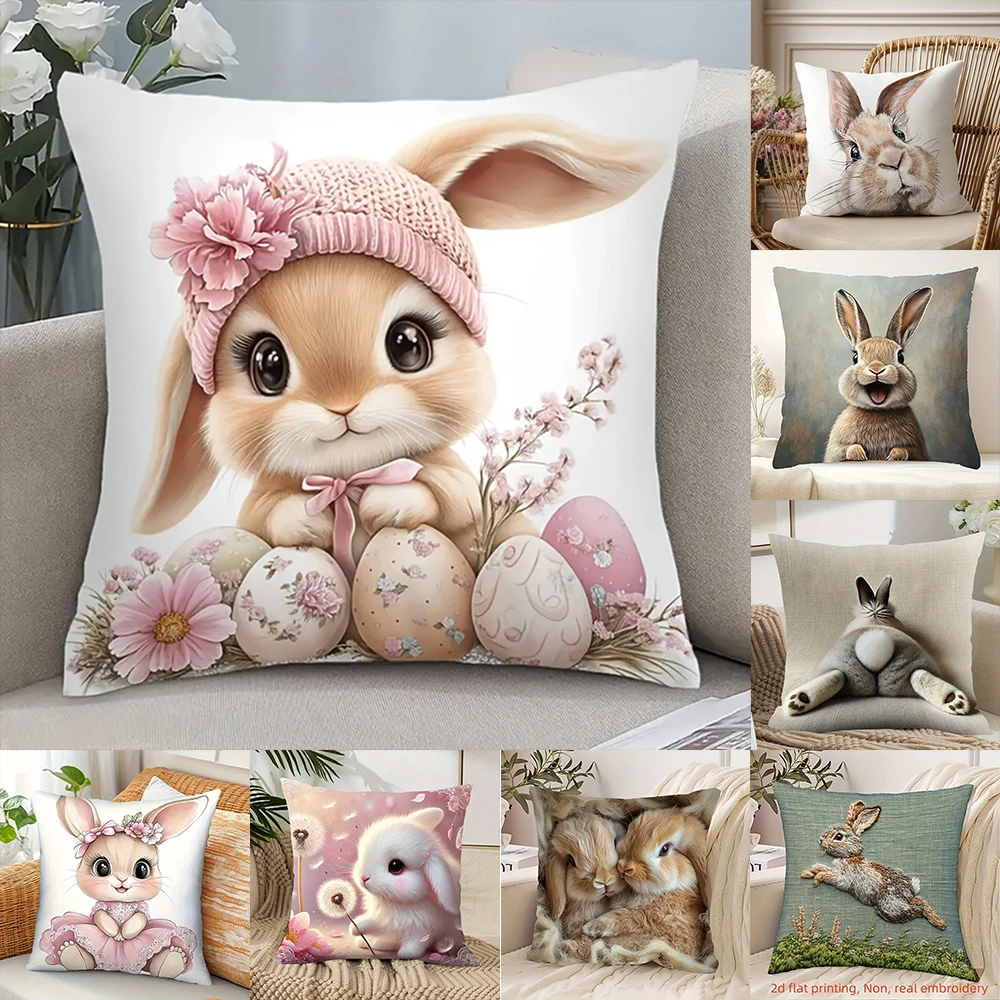 1PC Easter Bunny Pillow with Eggs ,Decorative sofa cushion cover, home decoration, 2D printing.