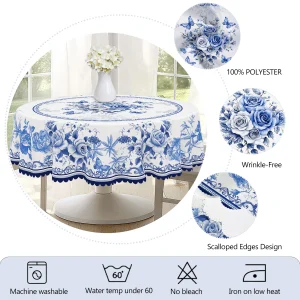 1 Piece of Oriental Retro Blue and White Porcelain Flower Theme Tablecloth, Country Farmhouse Style, Blue and White Flower Pattern Design, Suitable for Spring and Summer Camping Style Picnic, Holiday Party, Garden Birthday Party Decoration, Kitchen Accessories, Restaurant Terrace, Indoor and Outdoor