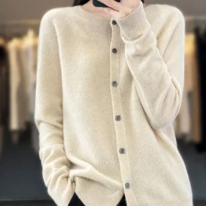 Long Sleeve 100% Merino Wool Sweaters Spring Autumn Women O-Neck Knitwear Tops Clothing Fashion Basic Tops