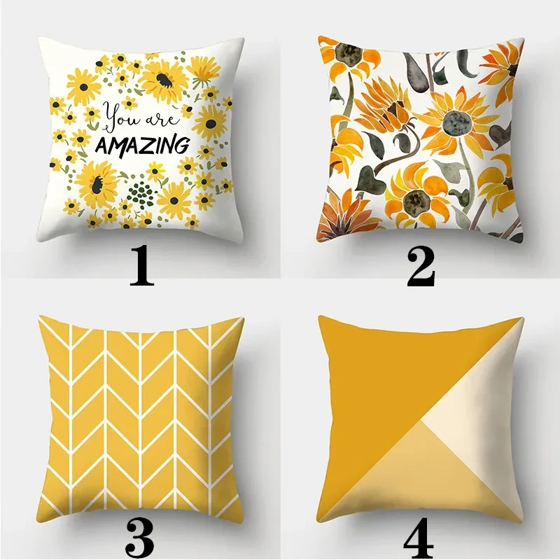 Yellow series Pillowcase 45cmX45cm Square Sofa Pillow Cover Creative Sun Flower Cushion - الصورة 2