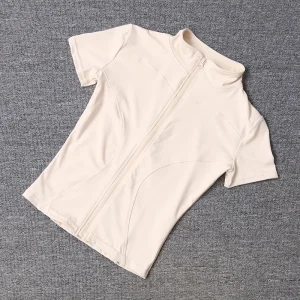 Summer High Quality Waist Slimming Training Tops Women's Quick-drying Tight Stand Collar Full Zipper Short Sleeves Yoga shirts