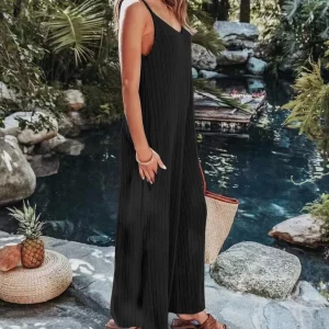2023 AliExpress Europe and America New Jumpsuit Women's Cross border Summer Female Thread Backless Solid Color Sexy jumpsuit