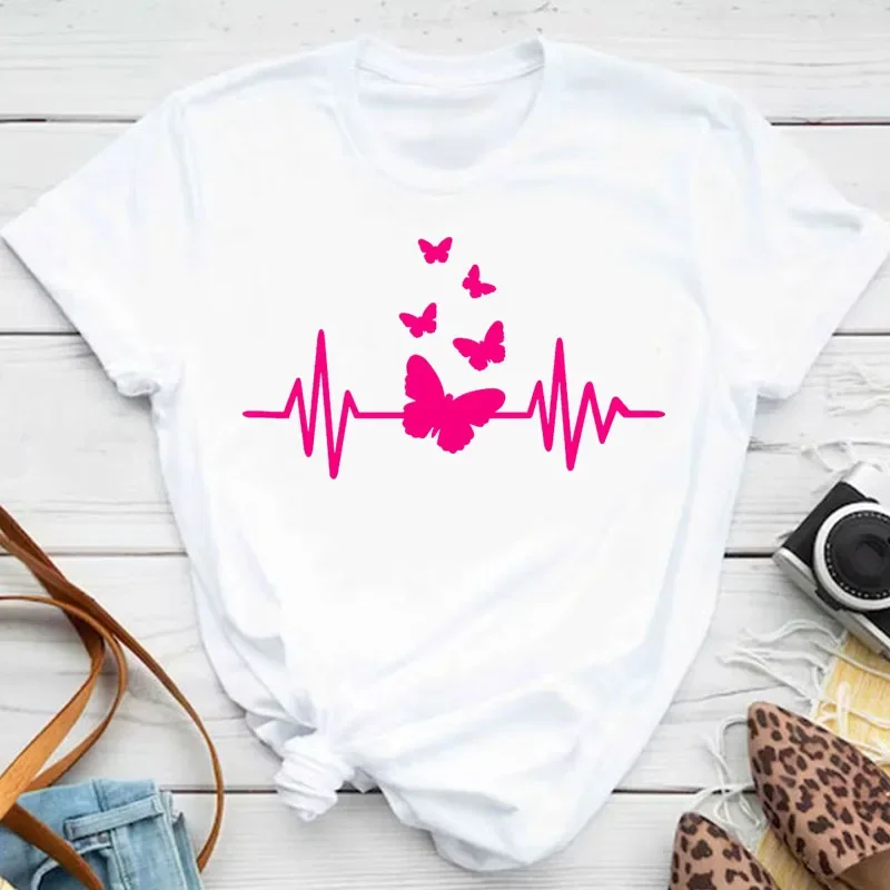 New Fashion Women T-shirt Colorful Butterfly Petal Print Short Sleeve and Round Neck Cute Graphic Tee Shirts Female Tops Clothin - Image 16