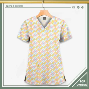 Surgical Uniform Printing Holiday Beautiful Shirt V-neck Style Pocket Design Blouse Surgical Top Woman Men Nurse Medical Uniform