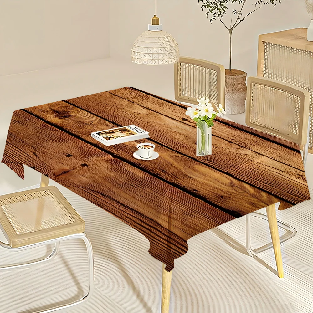 Beautiful Wood Rectangular Tablecloths Washable Wedding Party Kitchen Dining Living Room Birthday Decoration Table - الصورة 3