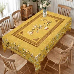 1 Piece Retro Style Flower and Bird Print Round Tablecloth, 5 Sizes Available, Square Tablecloth with Retro Shading Plum Blossom Flower and Bird Print Design, Edge Embossing Process, Daily Garden Tablecloth Decoration, Tablecloth for Daily Home Kitchen, Terrace Use, Spring and Summer Home Decoration