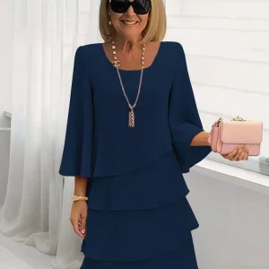 Spring and summer fashion cake skirt women's temperament loose slimming round-neck dress women