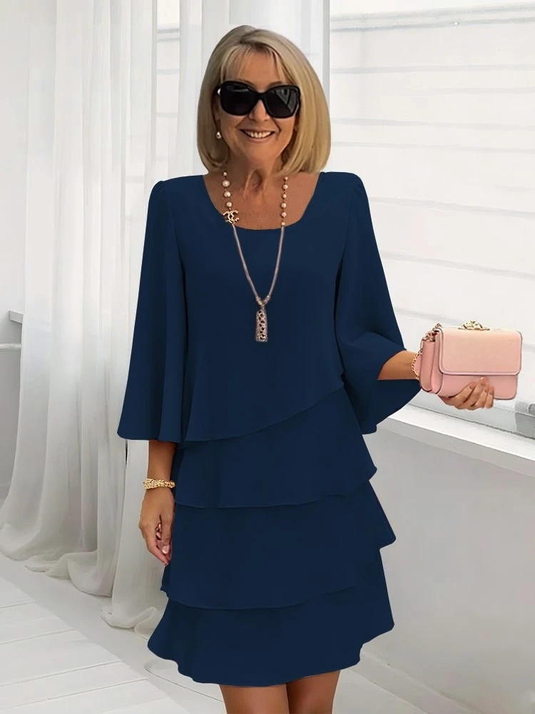 Spring and summer fashion cake skirt women's temperament loose slimming round-neck dress women