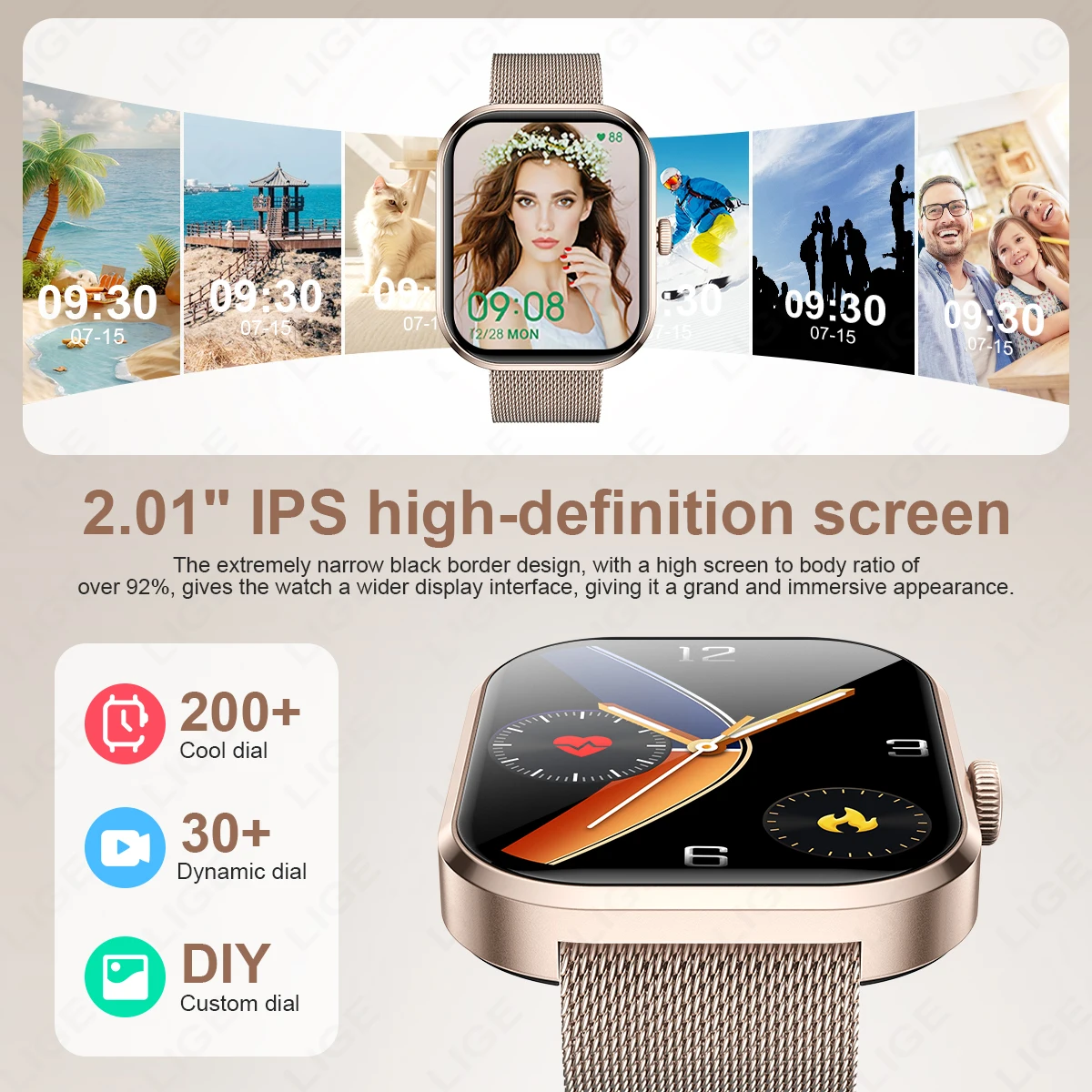 LIGE 2.01” HD Screen Custom Watch Face Smart Watch Women Waterproof Sport Ladies Watches BT Call Health Monitor Women Smartwatch - Image 2