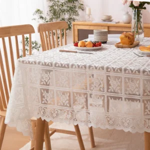 Antique Embroidered Lace Tablecloth - Solid Color Elegant Flower Cutting Process Polyester Square Tablecloth for Wedding Party, Thanksgiving and Home Decoration - Machine Weaving, Durable Weaving, 100% Polyester