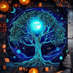 Mysterious Green Tree of Life Tarot Card Tablecloth Wicca Altar Cloth Fantastic Life Tree Tablecloth for Tarot Oracle Card Pad