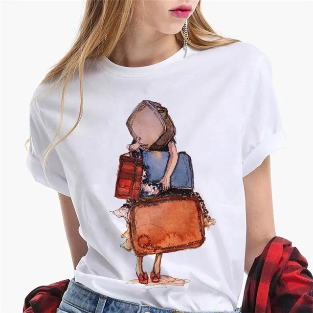 Paris Girl Europe and America Fashion Loose Ins White Short-sleeved T-shirt Woman Graphic T Shirts Harajuku Women Clothes - الصورة 8