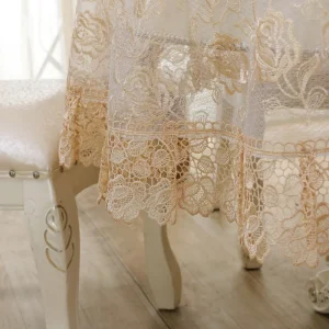 Table Cloth Beige Round Table Cover Embroidered Tablecloth Romantic Lace Europe Hollow Transparent Rose Flower Glass Yarn Cover