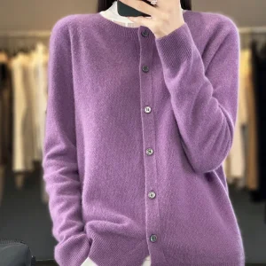 Long Sleeve 100% Merino Wool Sweaters Spring Autumn Women O-Neck Knitwear Tops Clothing Fashion Basic Tops