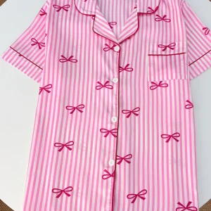 Summer Silk Satin Women Pajamas Set Button Down Top & Pants 2 Pieces Sleepwear Notched Collar Nightwear Loungewear for Women