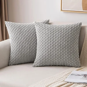 Spring Sage Green Decorative Throw Pillow Covers 18x18 Soft Corduroy Striped Square Pillow Covers for Couch Living Room Bed Sofa