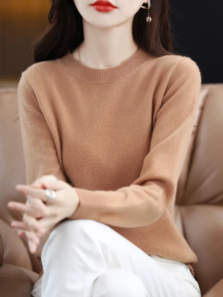 Fashion 100% Merino Wool Sweater Elegant Cashmere Pullover Women O-Neck Long Sleeve Knitwear Basic Clothing Jumper Tops - Image 11
