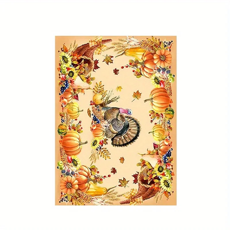 Thanksgiving Turkey Rectangle Tablecloths Autumn Pumpkin Flowers Maple Leaf Table Cover Kitchen Holiday Party Dining Table Decor - الصورة 6