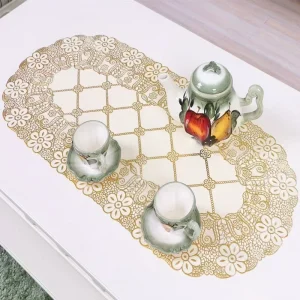 Vintage Lace Embroidered Oval Tablecloth for Wedding Party Home Tea Table Mats Kitchen Decoration Waterproof PVC Table Cloth