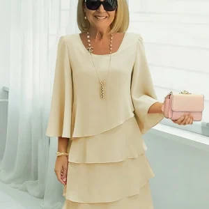 Spring and summer fashion cake skirt women's temperament loose slimming round-neck dress women