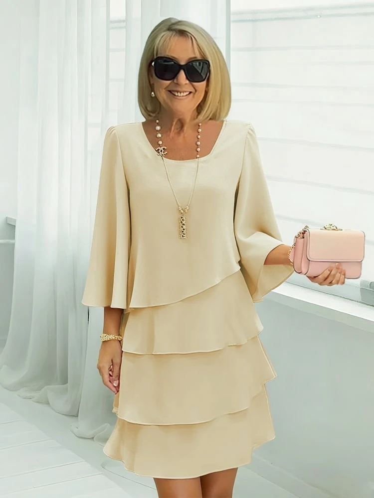 Spring and summer fashion cake skirt women's temperament loose slimming round-neck dress women - Image 3