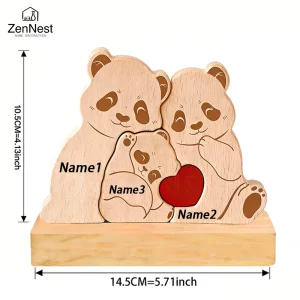 Personalized Wooden Bear Puzzle Home Decor Custom Name Accommodates 2-5 Names Rustic Style Wooden Bear Mother's Day Gift