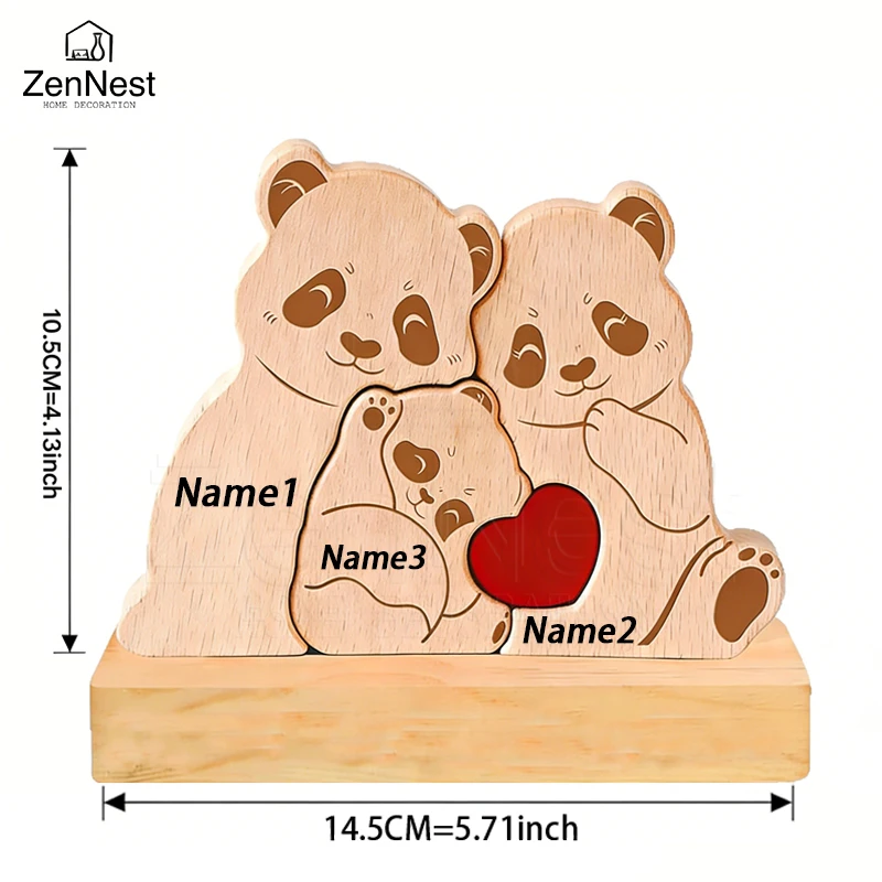 Personalized Wooden Bear Puzzle Home Decor Custom Name Accommodates 2-5 Names Rustic Style Wooden Bear Mother's Day Gift - الصورة 9